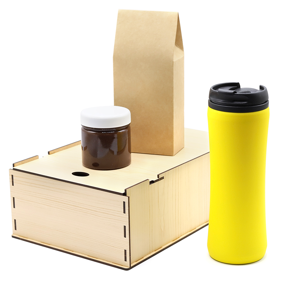 Подарочный набор Ирвин, желтый (черный чай, мед с фундуком и какао)