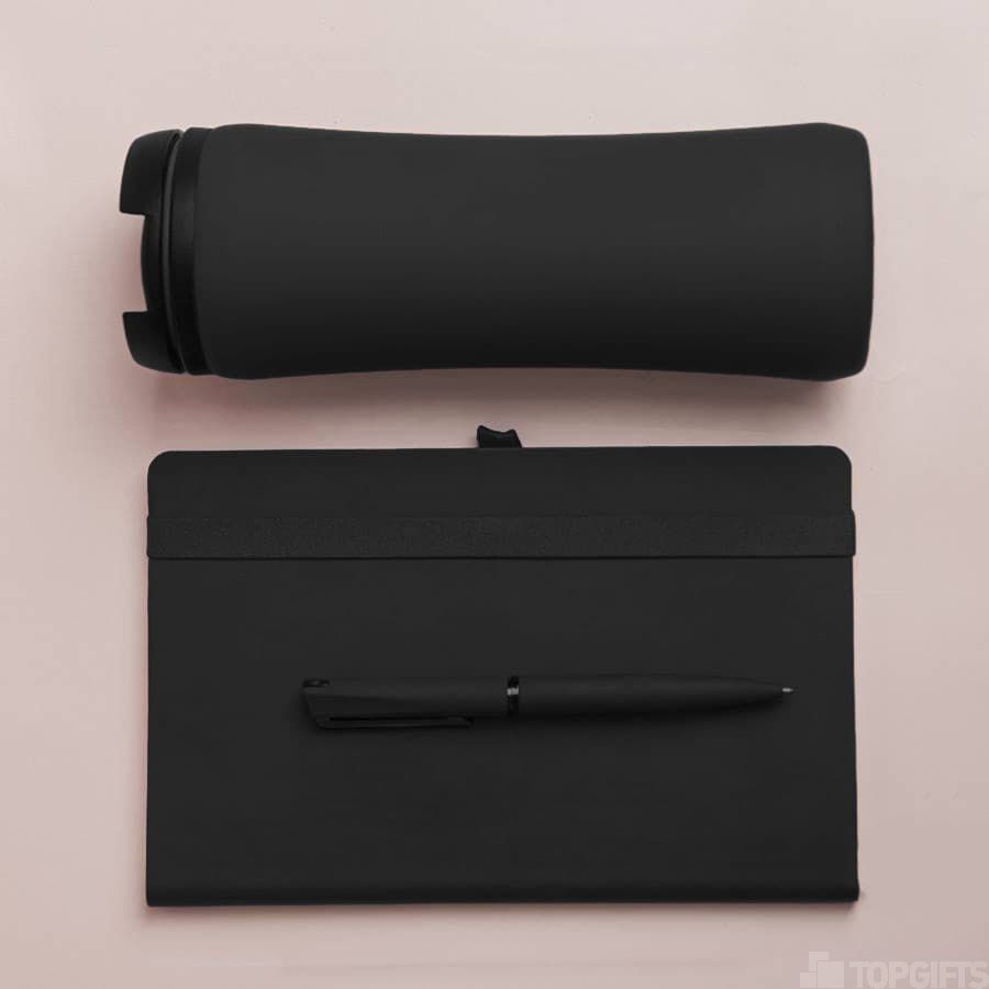 Набор подарочный OFFICEKIT: термос, ежедневник, ручка, стружка, коробка, черный - 7