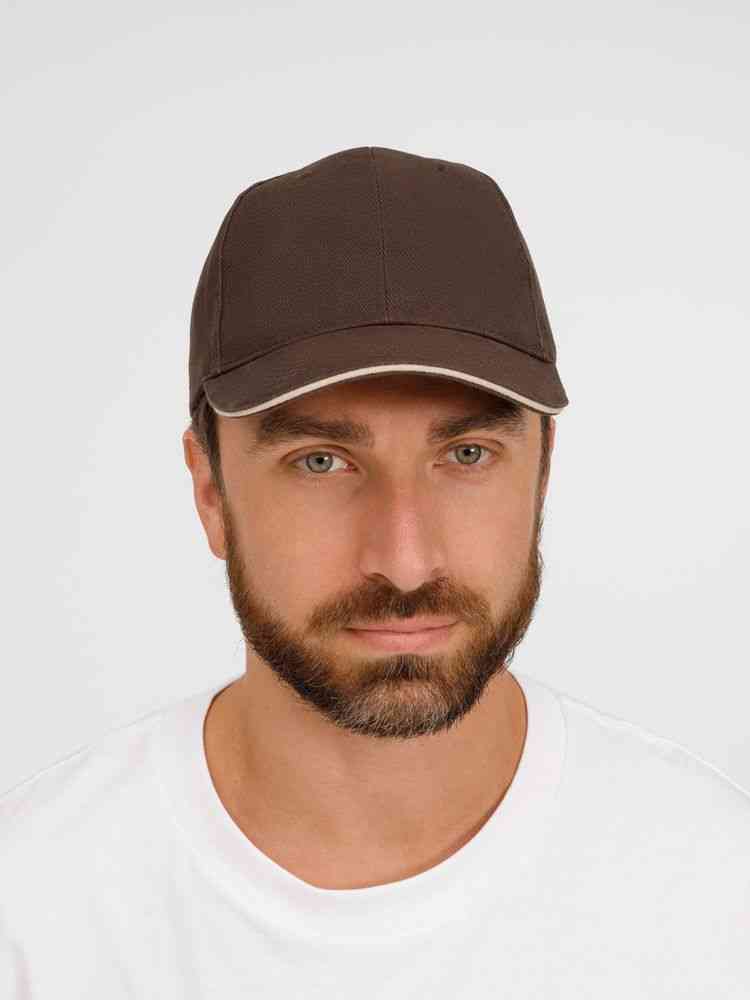 Бейсболка Buffalo, коричневая с бежевым - 6