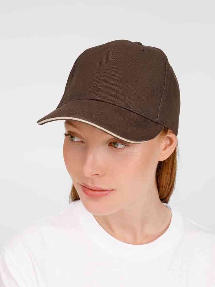 Бейсболка Buffalo, коричневая с бежевым - 8