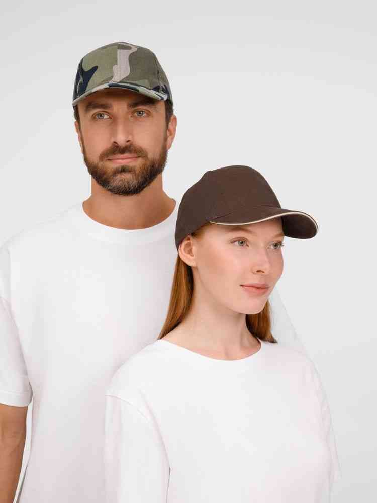 Бейсболка Buffalo, коричневая с бежевым - 10