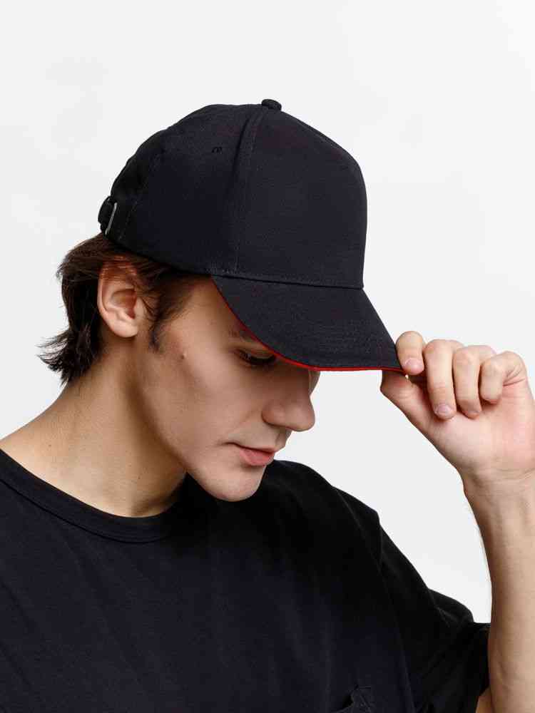 Бейсболка Long Beach, черная с красным - 7