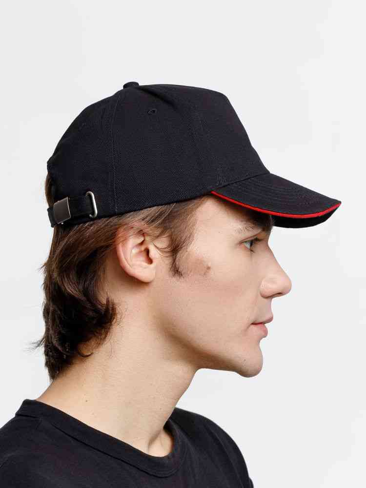 Бейсболка Long Beach, черная с красным - 8