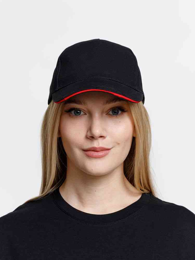 Бейсболка Long Beach, черная с красным - 10