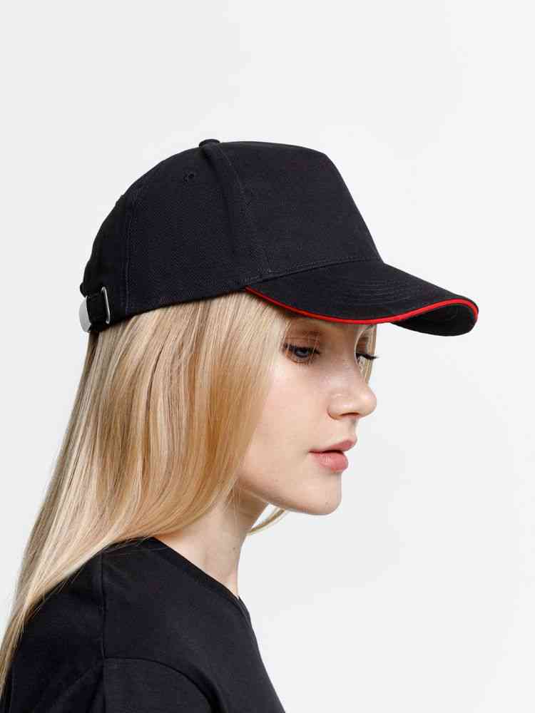 Бейсболка Long Beach, черная с красным - 11