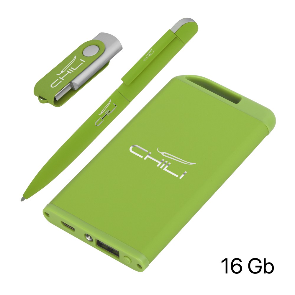 Набор ручка + флеш-карта 16Гб + зарядное устройство 4000 mAh в футляре покрытие soft touch - 2