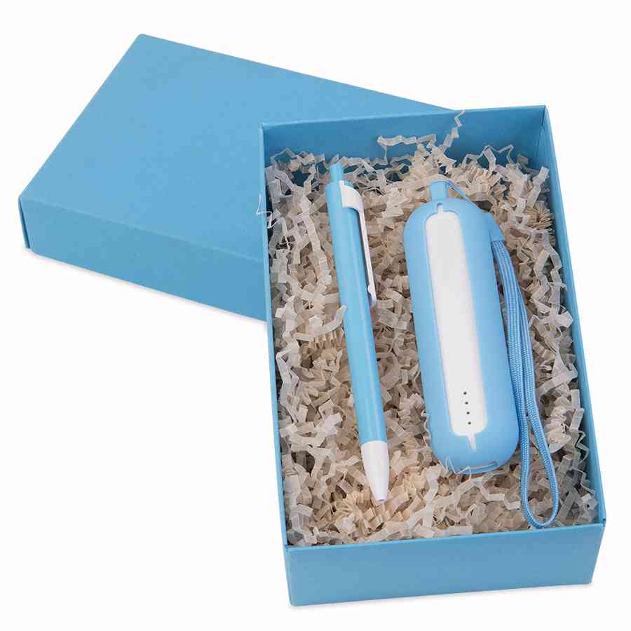 Набор SEASHELL-1: универсальное зарядное устройство (2000 mAh) и ручка в подарочной коробке