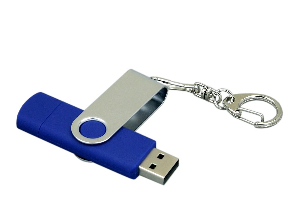 USB 2.0- флешка на 16 Гб с поворотным механизмом и дополнительным разъемом Micro USB - 3