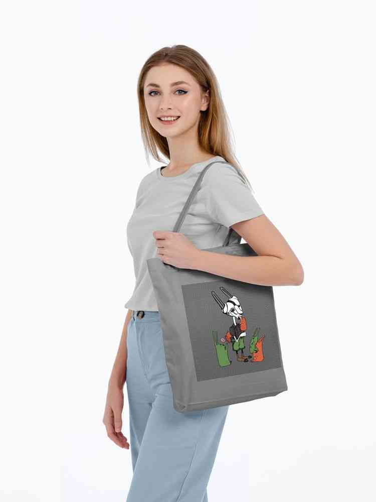 Холщовая сумка &laquo;Зайцы и морковное мороженое&raquo;, серая - 4