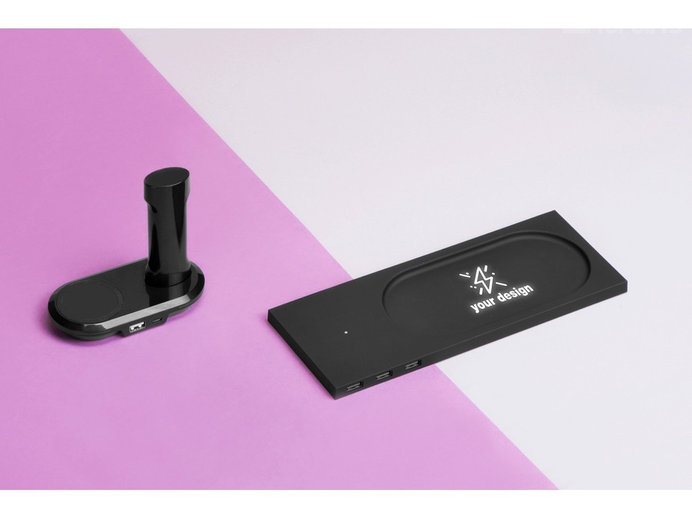 Беспроводное настольное зарядное устройство Glide с подсветкой, soft-touch - 10