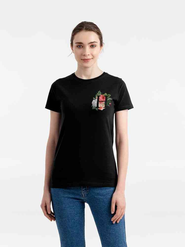 Футболка женская &laquo;Цветочная азбука Н&raquo;, черная