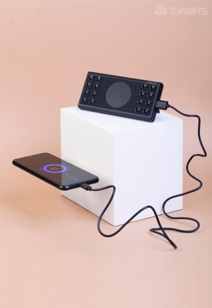 Беспроводное зарядное устройство "Eight SOFTTOUCH", 8000 mAh, с подсветкой логотипа и подставкой - 2