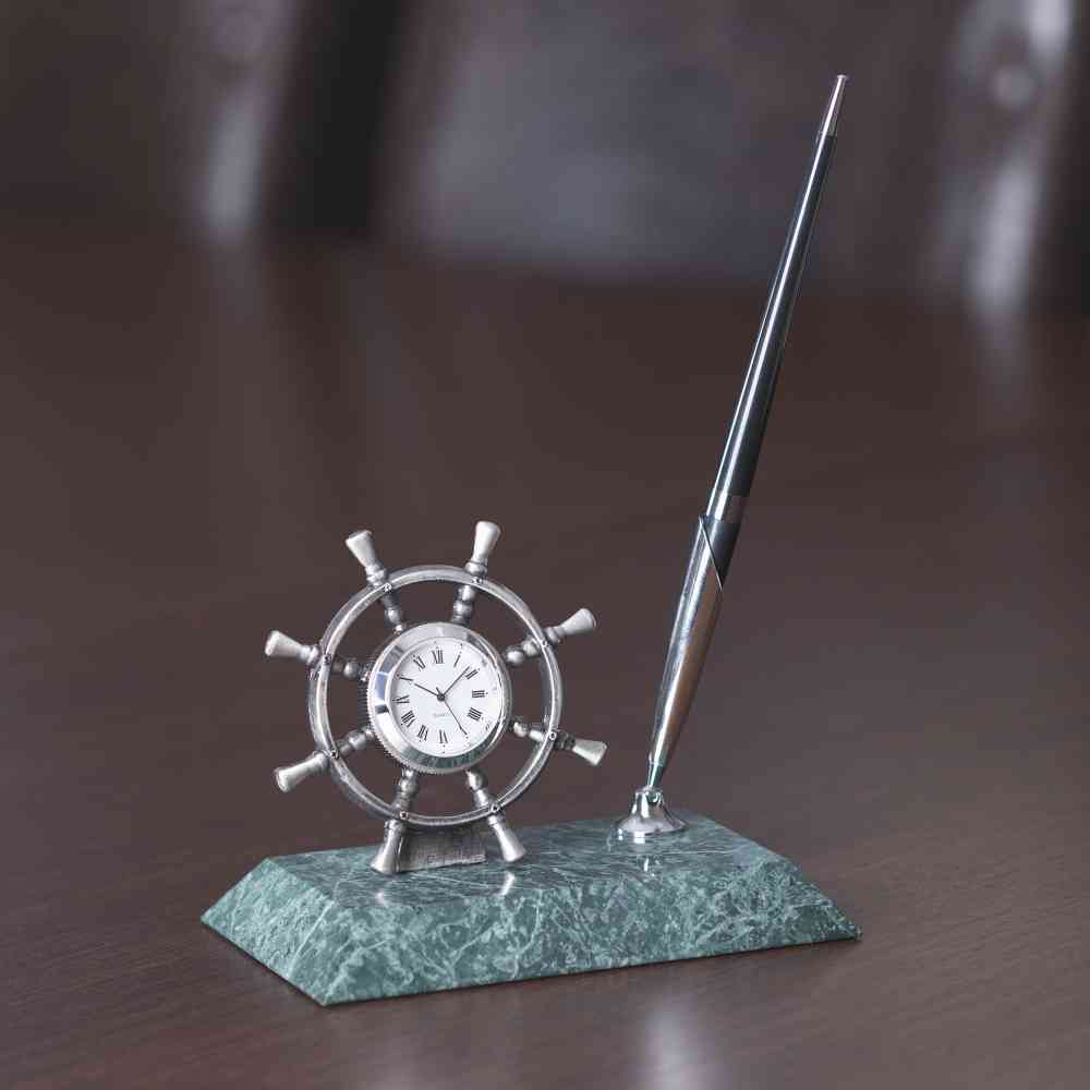 Подставка "Штурвал" с часами и ручкой - 2
