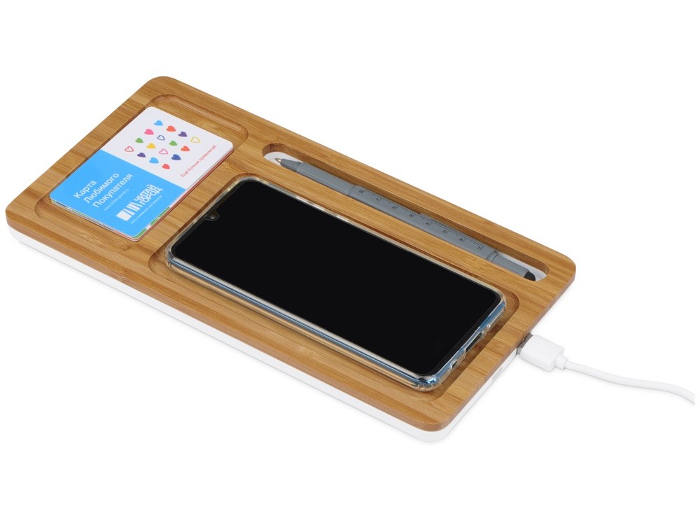Беспроводное зарядное устройство-органайзер из бамбука Timber - 2