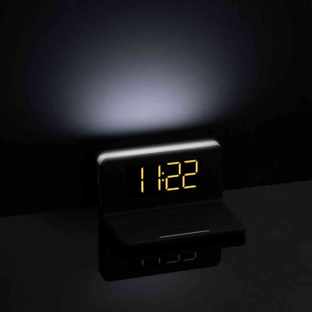 Часы настольные с беспроводным зарядным устройством Pitstop, черные - 8