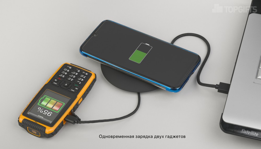 Настольное беспроводное зарядное устройство "Light SOFTTOUCH" с подсветкой логотипа - 5