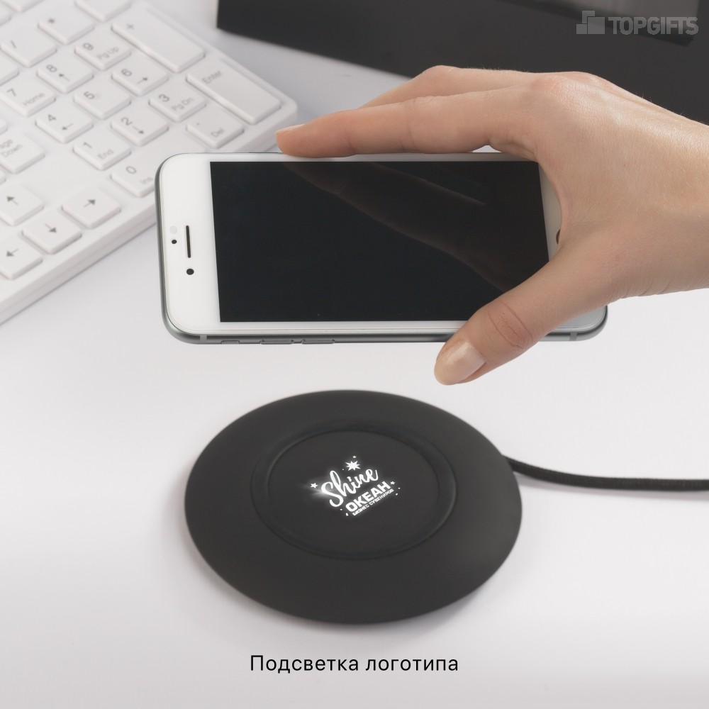 Настольное беспроводное зарядное устройство "Light SOFTTOUCH" с подсветкой логотипа - 2