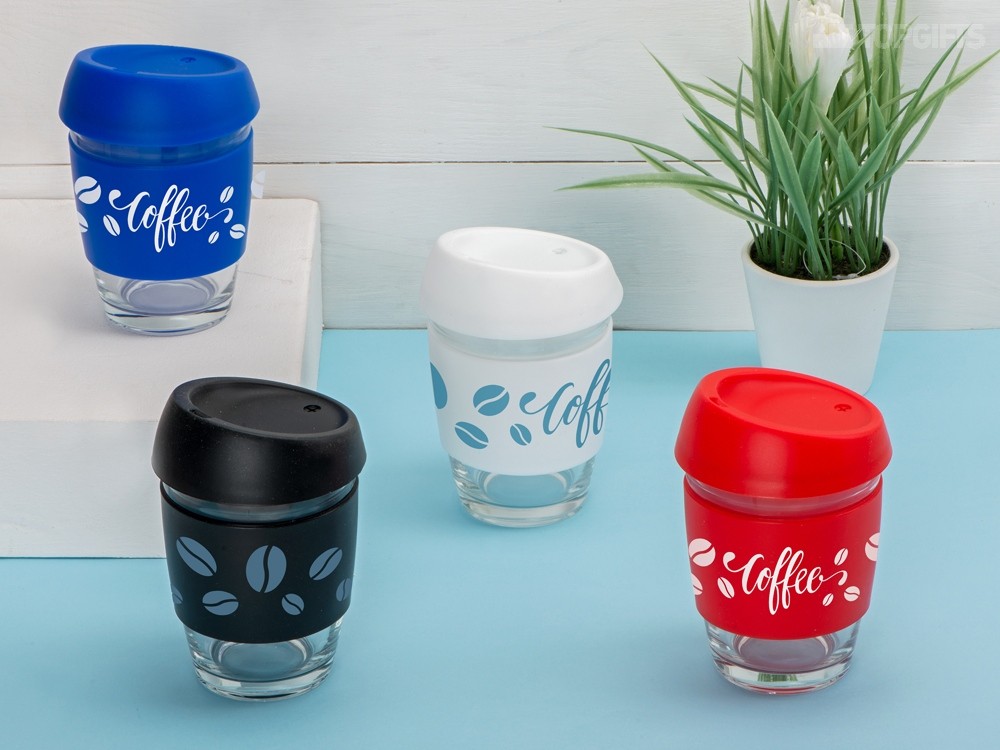 Стеклянный стакан с силиконовой крышкой и манжетой Monday - 5