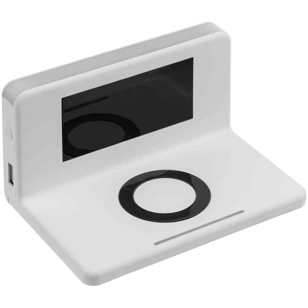 Часы настольные с беспроводным зарядным устройством Pitstop, белые - 4