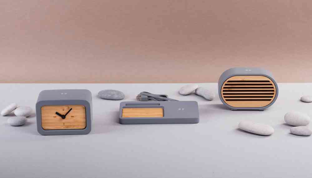 Часы "Stonehenge" с беспроводным зарядным устройством, камень/бамбук - 5