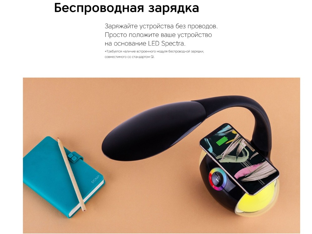 Настольная лампа с беспроводной зарядкой LED Spectra - 11