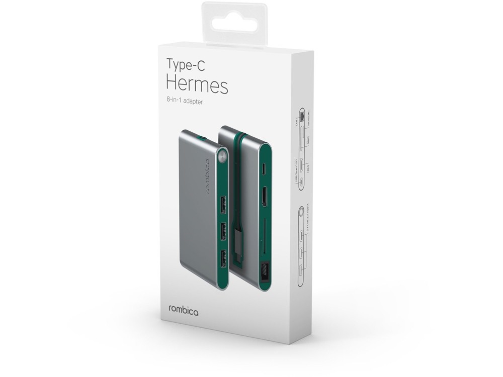 Хаб 8-в-1 Type-C Hermes, USB 3.0 x 3, Type-C PD, HDMI, LAN, картридер - 5