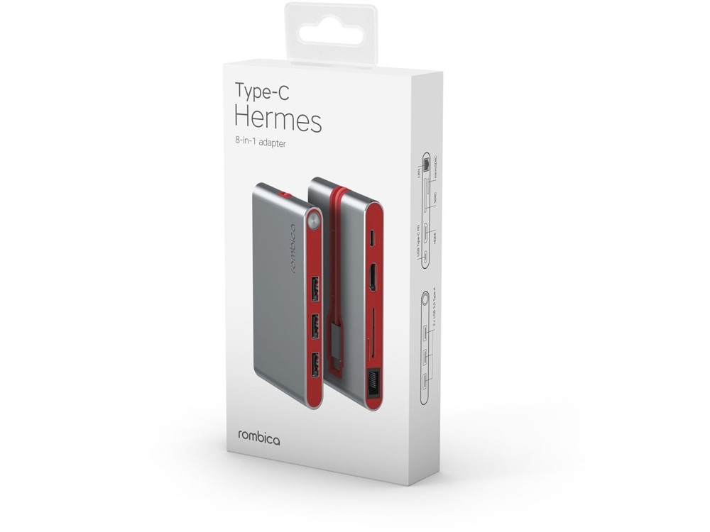 Хаб 8-в-1 Type-C Hermes, USB 3.0 x 3, Type-C PD, HDMI, LAN, картридер - 5