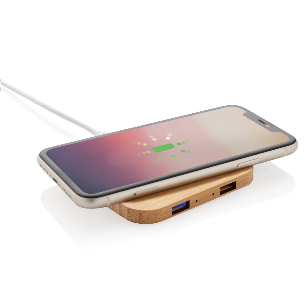 Док-станция для беспроводной зарядки Bamboo с портами USB, 5 Вт - 2
