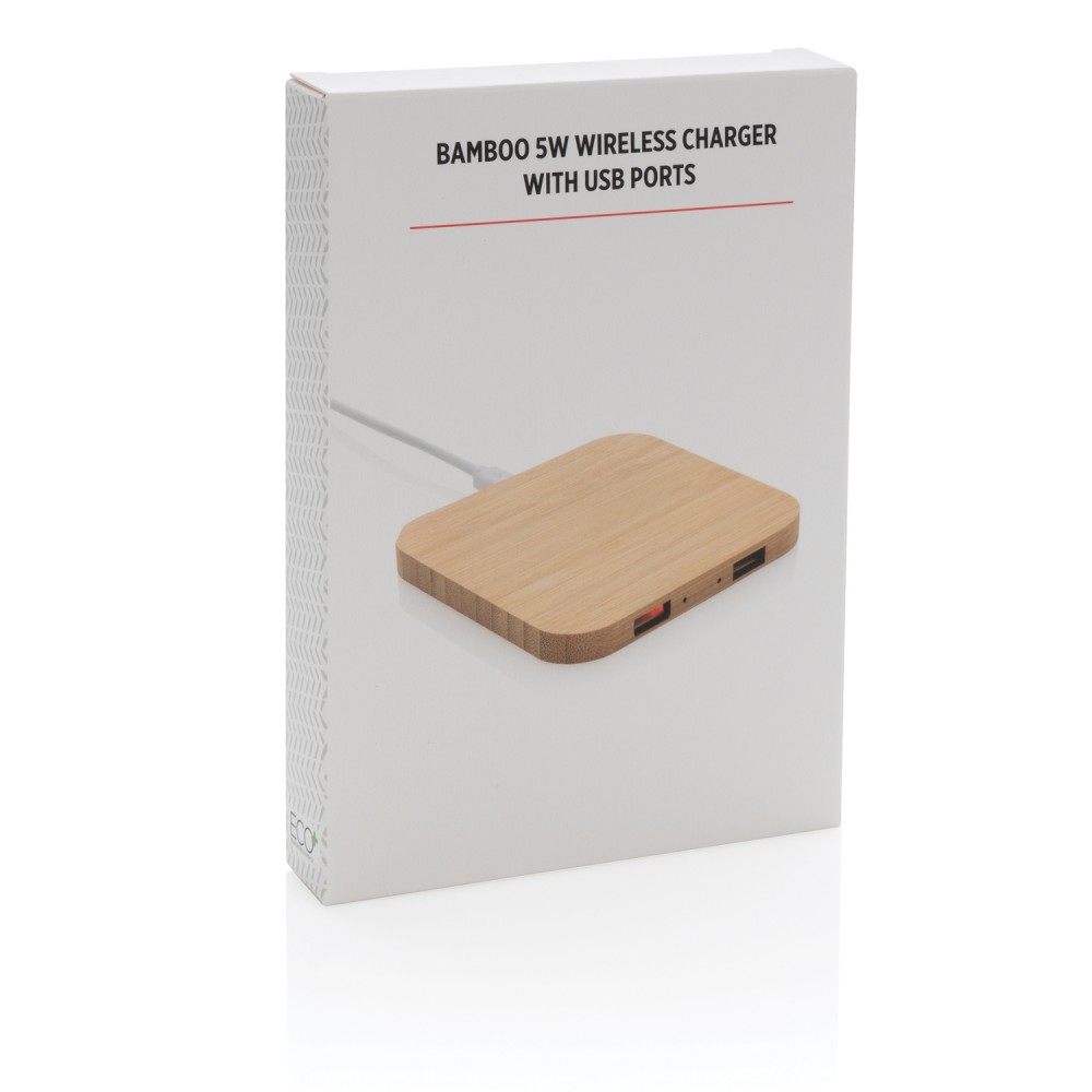 Док-станция для беспроводной зарядки Bamboo с портами USB, 5 Вт - 9