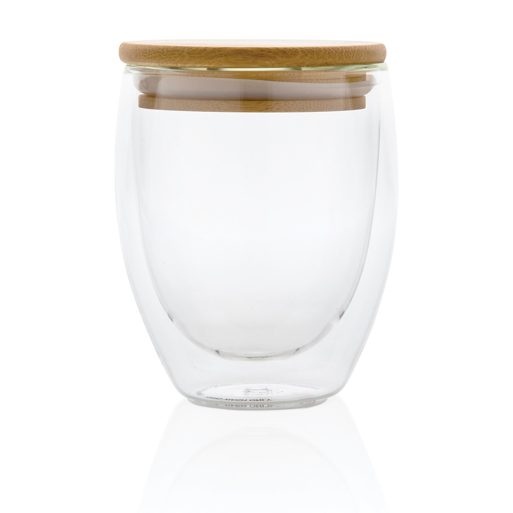 Стакан из боросиликатного стекла с двойными стенками и бамбуковой крышкой, 250 мл - 2