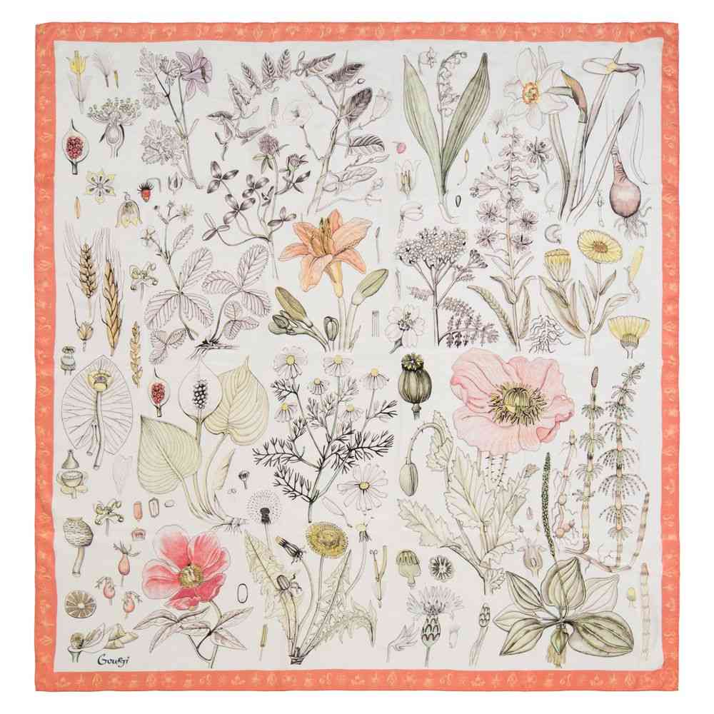 ПЛАТОК "ГЕРБАРИЙ" 120Х120 ШЕЛК РОЗОВЫЙ - 2