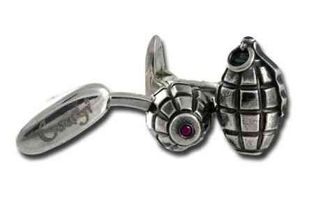 Запонки Gourji "Лимонка" серебро 17,5 г/рубины 0,06 кт