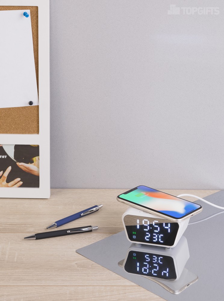 Настольные часы "Smart Clock" с беспроводным (15W) зарядным устройством, будильником и термометром - 2