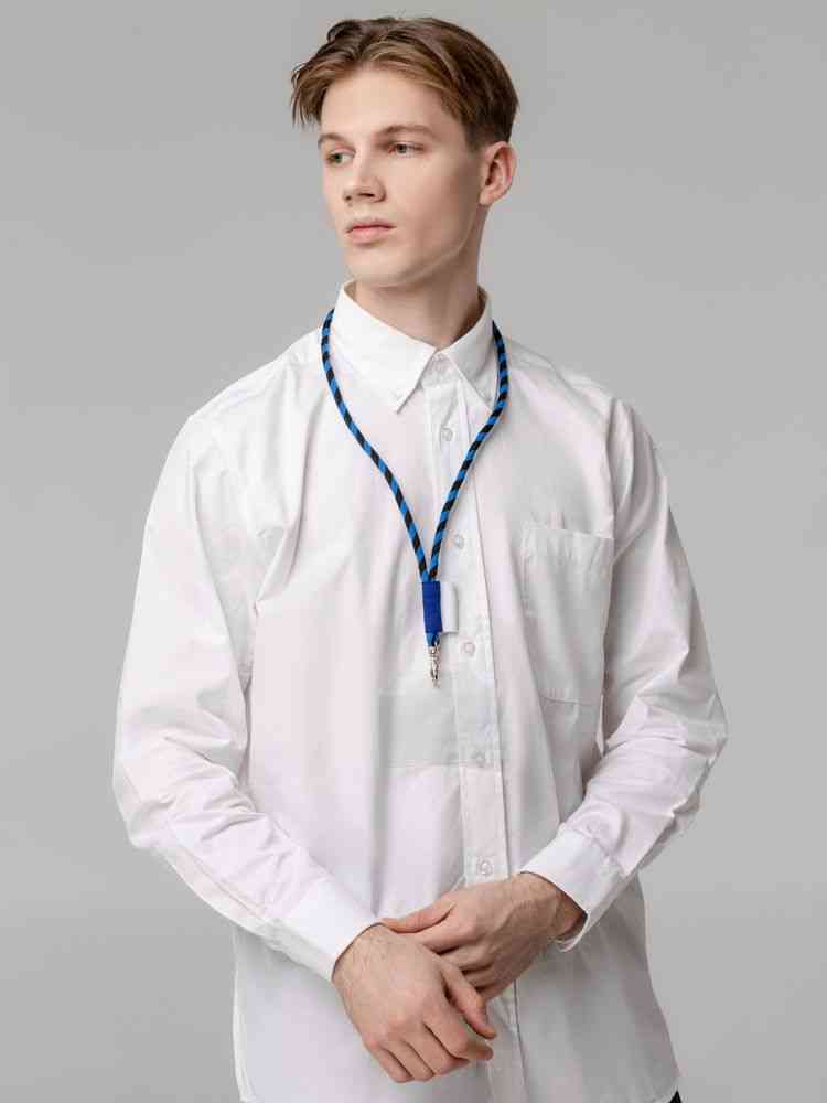 Шнурок для бейджа Tube Long, черный с синим - 4