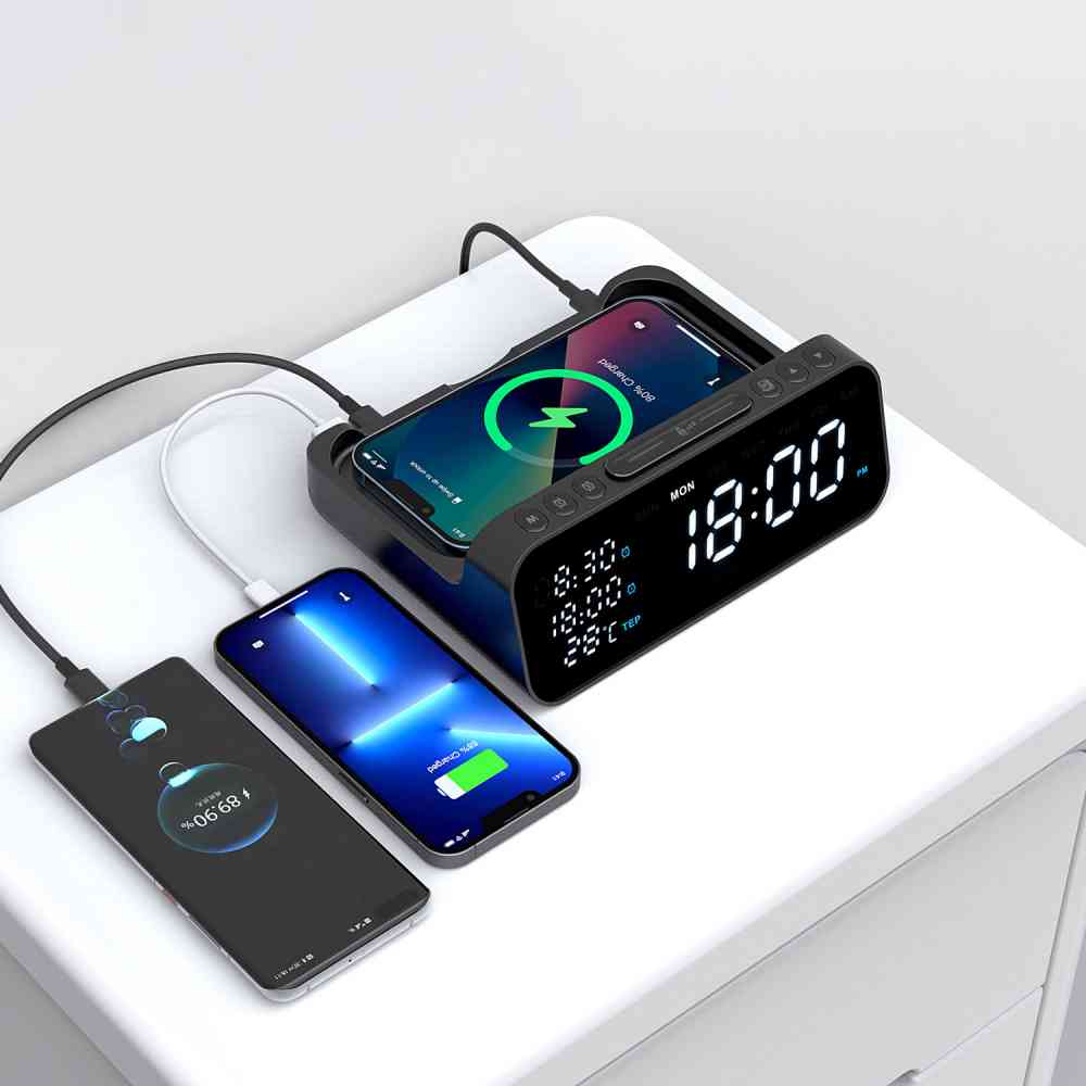 Настольные часы 6в1 с беспроводной зарядкой 10W Orion, черные - 5