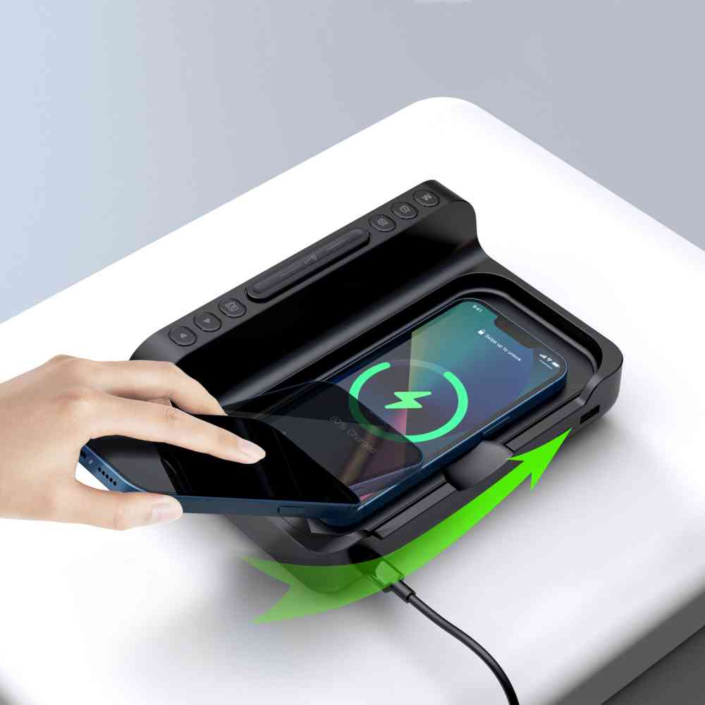 Настольные часы 6в1 с беспроводной зарядкой 10W Orion, черные - 6