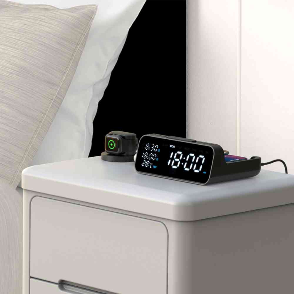 Настольные часы 6в1 с беспроводной зарядкой 10W Orion, черные - 8