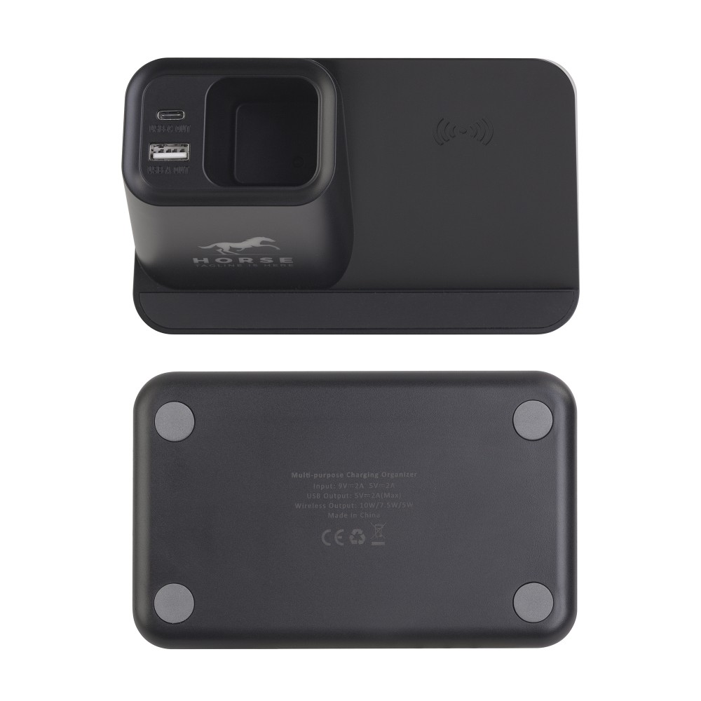 Карандашница "Black Star" с беспроводным (10W) зарядным устройством, вентилятором и лампой, с подсветкой логотипа - 6