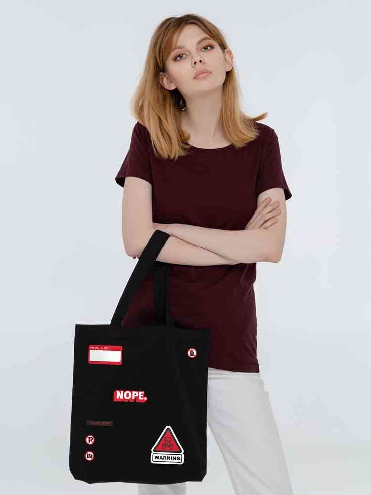 Холщовая сумка с термонаклейками Cautions, черная - 6