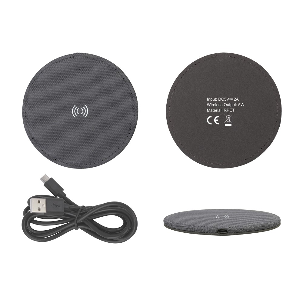 Настольное беспроводное зарядное устройство "Cool Gray", переработанный пластик (RPET) - 3
