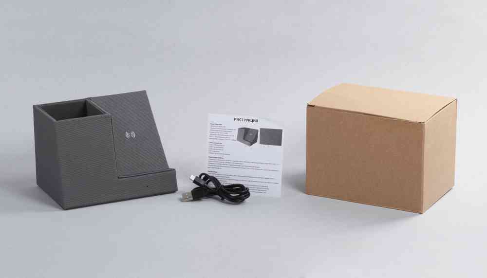 Карандашница "Cool Gray" с беспроводным зарядным устройством, переработанный пластик (RPET) - 6