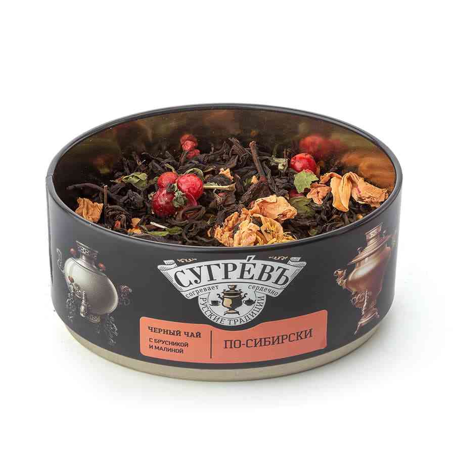 Чай Сугревъ в жестянной банке По-сибирски  с натуральными малиновыми леденцами - 2