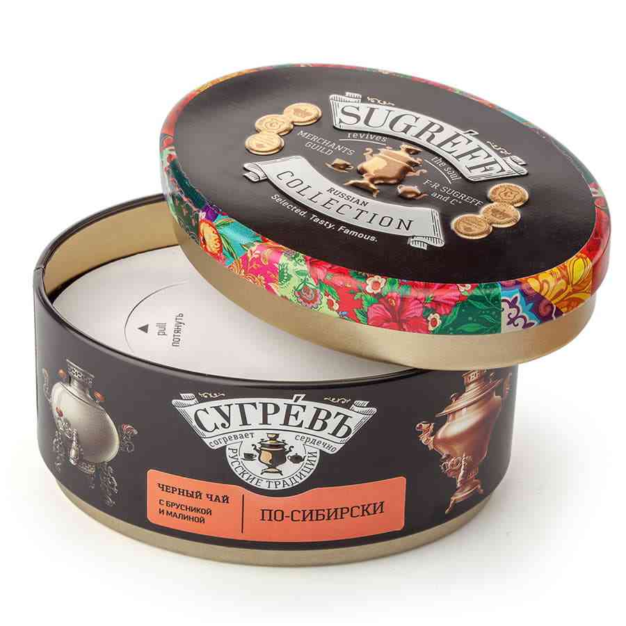 Чай Сугревъ в жестянной банке По-сибирски  с натуральными малиновыми леденцами - 3