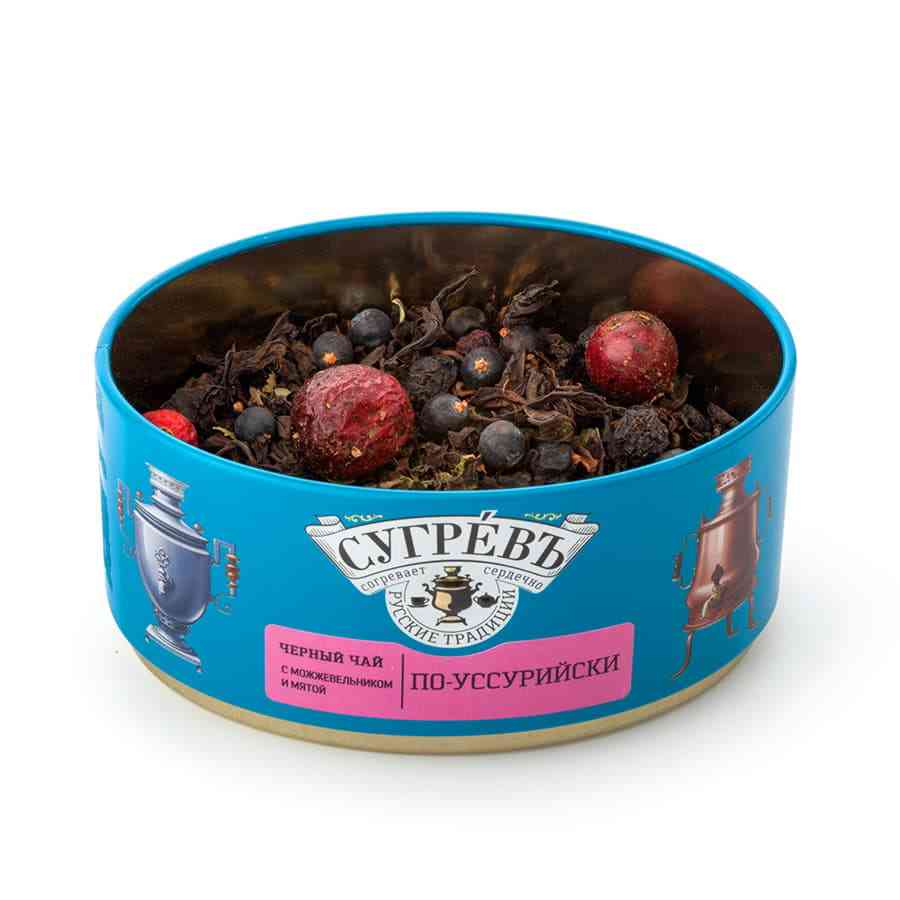 Чай Сугревъ в жестянной банке По-уссурийски с натуральными малиновыми леденцами - 2