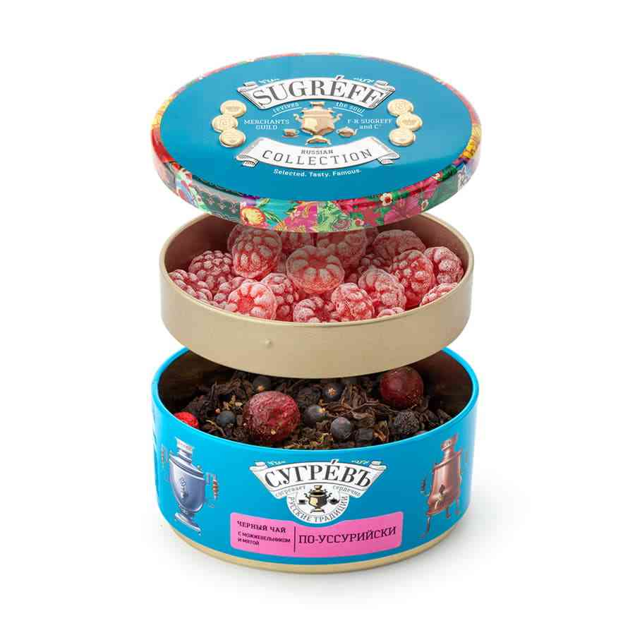 Чай Сугревъ в жестянной банке По-уссурийски с натуральными малиновыми леденцами - 6