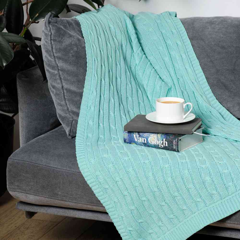 Плед Fado вязаный, аква (без подарочной коробки) - 7