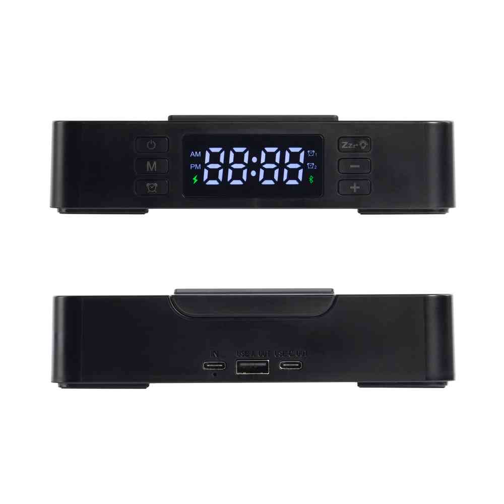 Настольные часы "Smart Box" с bluetooth колонкой (2х3Вт), беспроводным (15W) зарядным устройством и складной подставкой под смартфон - 4