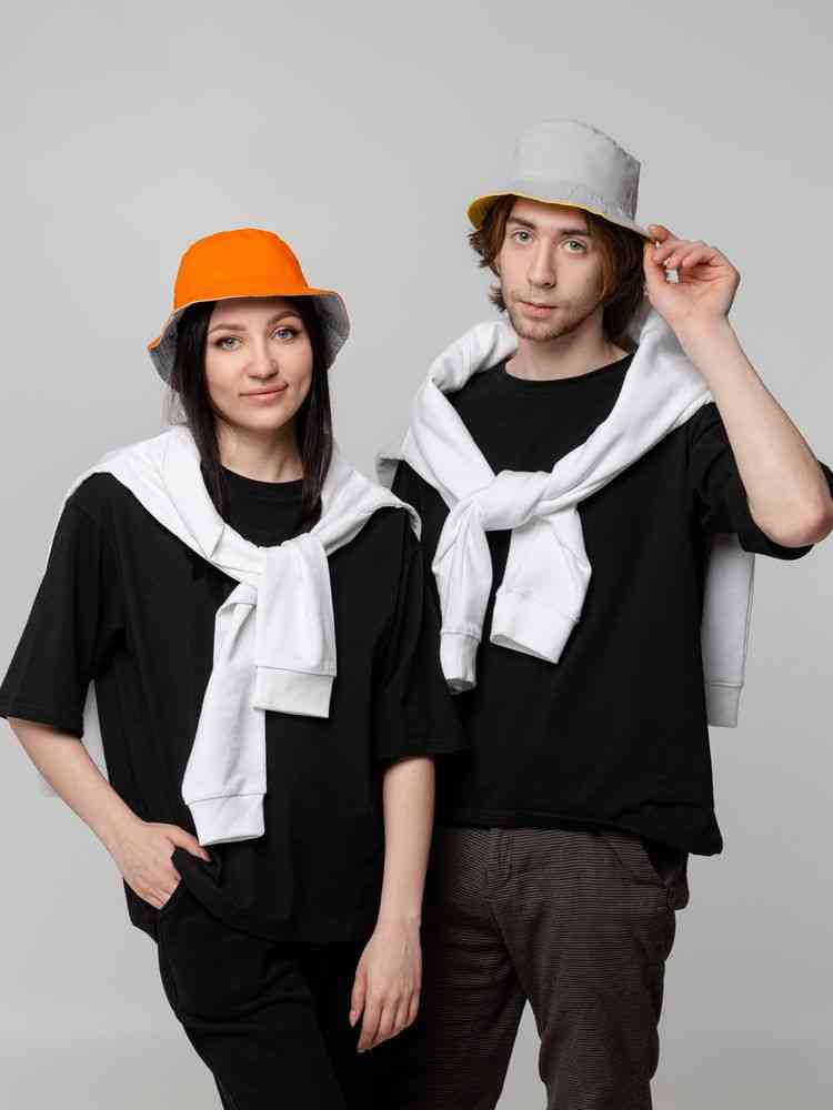 Панама Summer двусторонняя, оранжевая с серым - 8