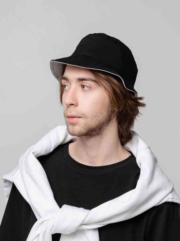 Панама Summer двусторонняя, черная с серым - 6