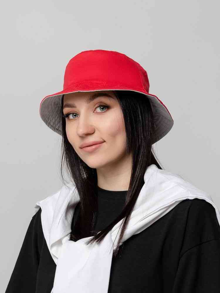 Панама Summer двусторонняя, красная с серым - 6